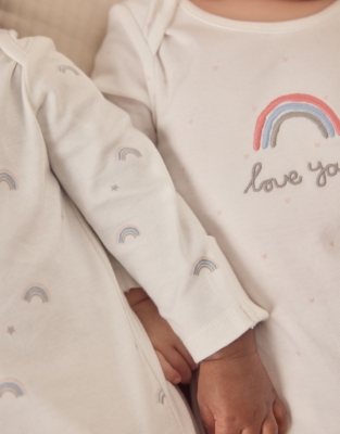 Organic Cotton Rainbow Love Sleepsuits – Set of 2 (0–24mths)