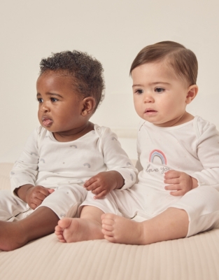 Organic Cotton Rainbow Love Sleepsuits – Set of 2 (0–24mths)