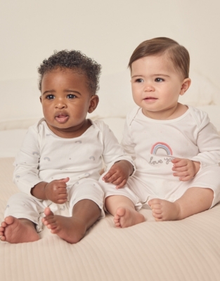 Organic Cotton Rainbow Love Sleepsuits – Set of 2 (0–24mths)