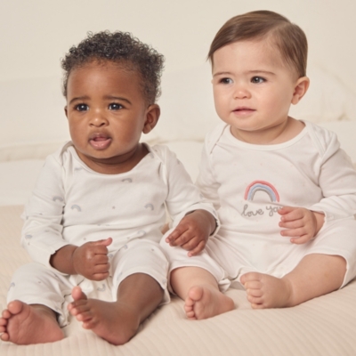 Organic Cotton Rainbow Love Sleepsuits – Set of 2 (0–9mths)