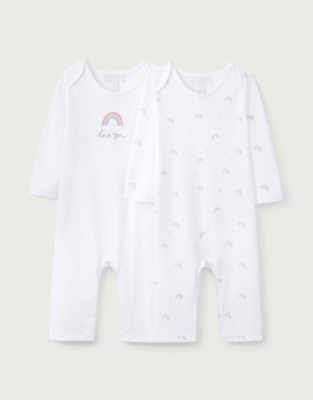 Organic Cotton Rainbow Love Sleepsuits – Set of 2 (0–9mths)