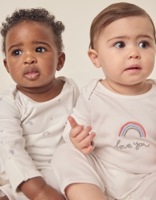 Organic Cotton Rainbow Love Sleepsuits – Set of 2 (0–9mths)