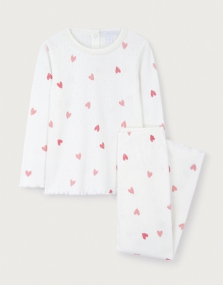 Organic Cotton Regular Fit Heart Pointelle Frill Neck Pyjamas (2–12yrs)