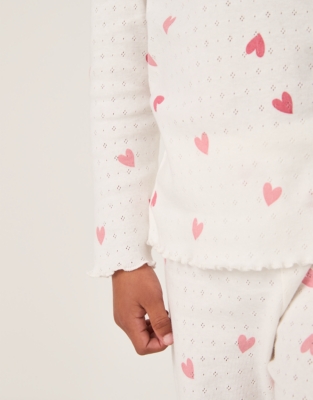Organic Cotton Regular Fit Heart Pointelle Frill Neck Pyjamas (2–12yrs)