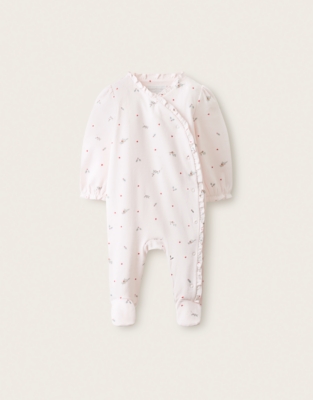 Organic-Cotton Regular Fit Holly & Hearts Wrap Sleepsuit (0–2yrs)