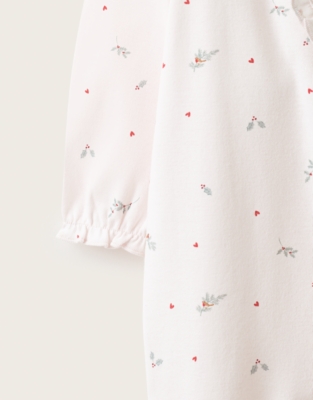 Organic-Cotton Regular Fit Holly & Hearts Wrap Sleepsuit (0–2yrs)