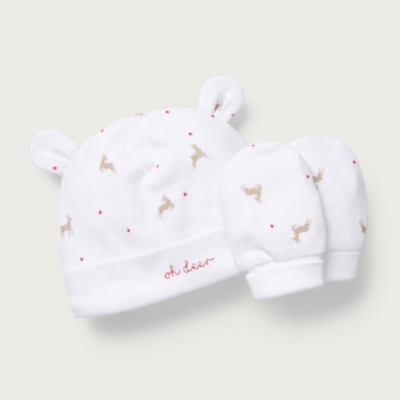 Organic Cotton Reindeer & Star Hat & Mittens Set (0–12mths)