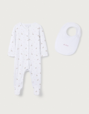 Organic Cotton Reindeer & Star Sleepsuit & Bib Set (0–24mths)