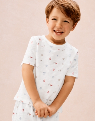 Organic Cotton Relaxed Fit Beach Scene Shortie Pyjamas (2–12yrs)