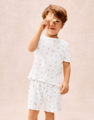 Organic Cotton Relaxed Fit Beach Scene Shortie Pyjamas (2–12yrs)