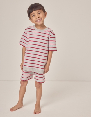 Organic Cotton Relaxed Fit Brushed Back Striped Shortie Pyjamas (1–12yrs)