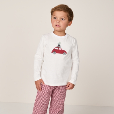 Organic Cotton Relaxed Fit Car Embroidery Gingham Pyjamas (2–12yrs)