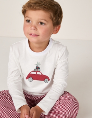 Organic Cotton Relaxed Fit Car Embroidery Gingham Pyjamas (2–12yrs)