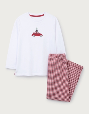 Organic Cotton Relaxed Fit Car Embroidery Gingham Pyjamas (2–12yrs)