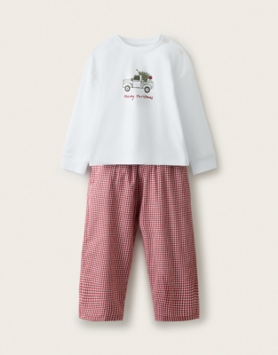 Organic Cotton Relaxed Fit Christmas Tree & Gingham Pyjamas (1–12yrs)