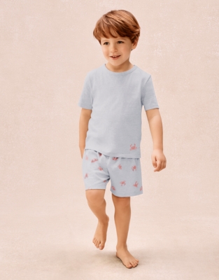 Organic Cotton Relaxed Fit Crab Embroidered Shortie Pyjamas (2–12yrs)