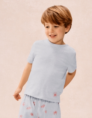 Organic Cotton Relaxed Fit Crab Embroidered Shortie Pyjamas (2–12yrs)