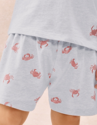 Organic Cotton Relaxed Fit Crab Embroidered Shortie Pyjamas (2–12yrs)