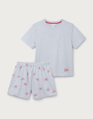 Organic Cotton Relaxed Fit Crab Embroidered Shortie Pyjamas (2–12yrs)