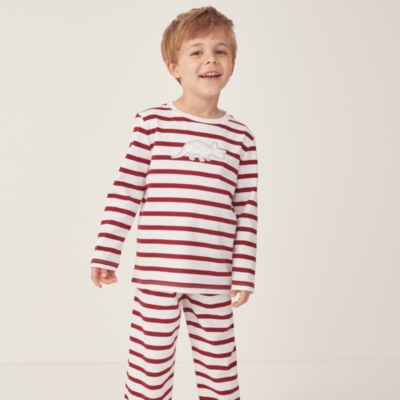 Organic Cotton Relaxed Fit Dinosaur Appliqué & Stripe Pyjamas (1–12yrs)