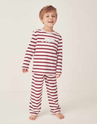 Organic Cotton Relaxed Fit Dinosaur Appliqué & Stripe Pyjamas (1–12yrs)