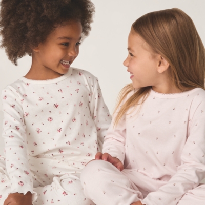 Organic Cotton Relaxed Fit Floral & Cherry Lettuce Edge Pyjamas – Set of 2 (2–12yrs)