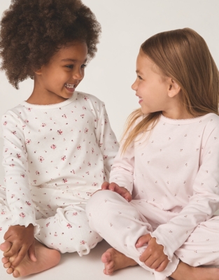 Organic Cotton Relaxed Fit Floral & Cherry Lettuce Edge Pyjamas – Set of 2 (2–12yrs)