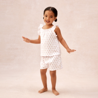 Organic Cotton Relaxed Fit Frill Sleeve Block Print Pyjamas (2–12yrs)