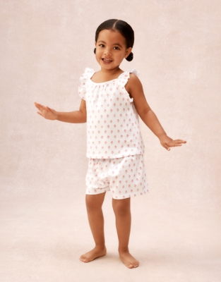 Organic Cotton Relaxed Fit Frill Sleeve Block Print Pyjamas (2–12yrs)
