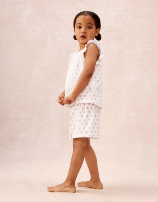 Organic Cotton Relaxed Fit Frill Sleeve Block Print Pyjamas (2–12yrs)