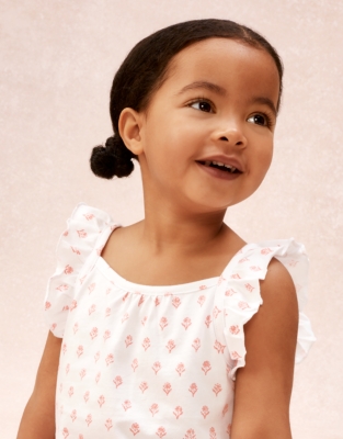 Organic Cotton Relaxed Fit Frill Sleeve Block Print Pyjamas (2–12yrs)
