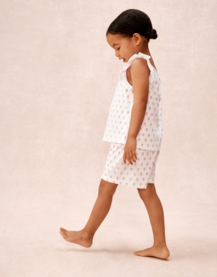 Organic Cotton Relaxed Fit Frill Sleeve Block Print Pyjamas (2–12yrs)