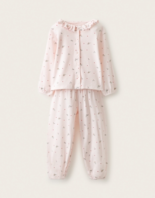 Organic-Cotton Relaxed Fit Holly & Hearts Frill Neck Pyjamas (1–12yrs)