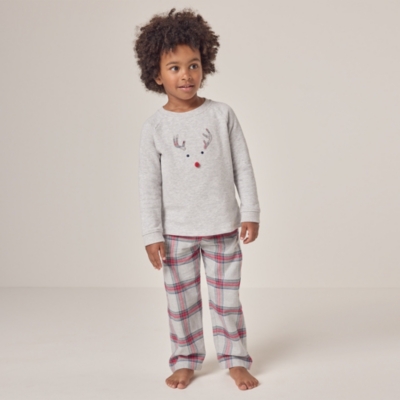 Organic Cotton Relaxed Fit Jingles Reindeer & Check Bottoms Pyjamas (1–12yrs)