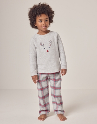 Organic Cotton Relaxed Fit Jingles Reindeer & Check Bottoms Pyjamas (1–12yrs)