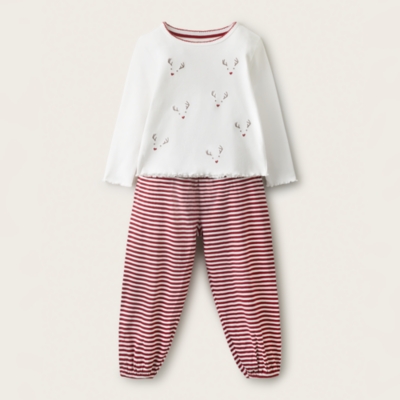 Organic-Cotton Relaxed Fit Jingles Stripe Harem Leg Pyjamas (1–12yrs)