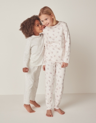 Organic Cotton Relaxed Fit Mixed Floral Lettuce Edge Pyjamas – Set of 2 (1–12yrs)