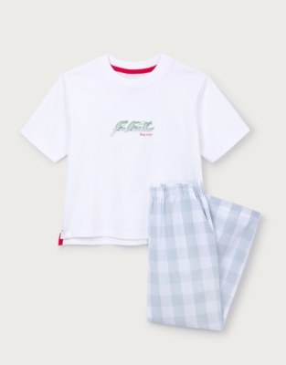 Organic Cotton Relaxed Fit Rowing Alligators & Gingham Pyjamas (2–12yrs)