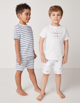 Organic Cotton Relaxed Fit Shark & Stripe Shortie Pyjamas – Set of 2 (1–12yrs)