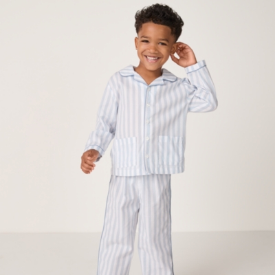 Organic Cotton Relaxed Fit Traditional Blue Stripe Poplin Piped Pyjamas (2–12yrs)