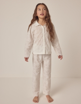 Organic Cotton Relaxed Fit Traditional Broderie Pyjamas (1–12yrs)