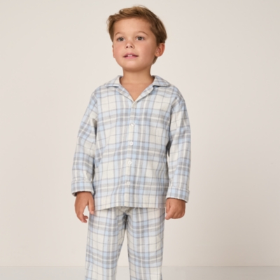 Organic Cotton Relaxed Fit Traditional Ecru & Blue Check Pyjamas (2–12yrs)
