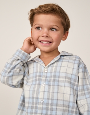 Organic Cotton Relaxed Fit Traditional Ecru & Blue Check Pyjamas (2–12yrs)
