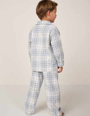 Organic Cotton Relaxed Fit Traditional Ecru & Blue Check Pyjamas (2–12yrs)