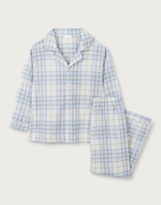 Organic Cotton Relaxed Fit Traditional Ecru & Blue Check Pyjamas (2–12yrs)
