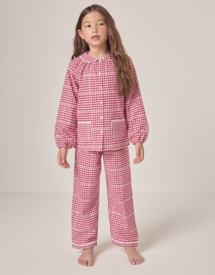 Organic Cotton Relaxed Fit Traditional Gingham Lace Pyjamas (1–12yrs)