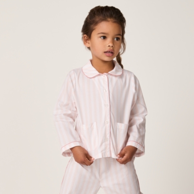 Organic Cotton Relaxed Fit Traditional Pink Stripe Poplin Piped Pyjamas (2–12yrs)