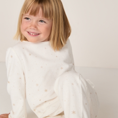 Organic Cotton Relaxed Fit Velour Glitter Snowflake Pyjama Set (2–12yrs)