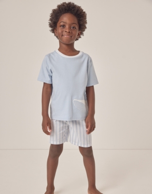 Organic Cotton Relaxed Fit Whale Embroidered Shortie Pyjamas (1–12yrs)