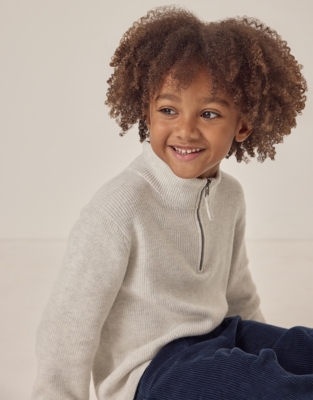 Organic Cotton Rib Half Zip Jumper (18mths–6yrs)